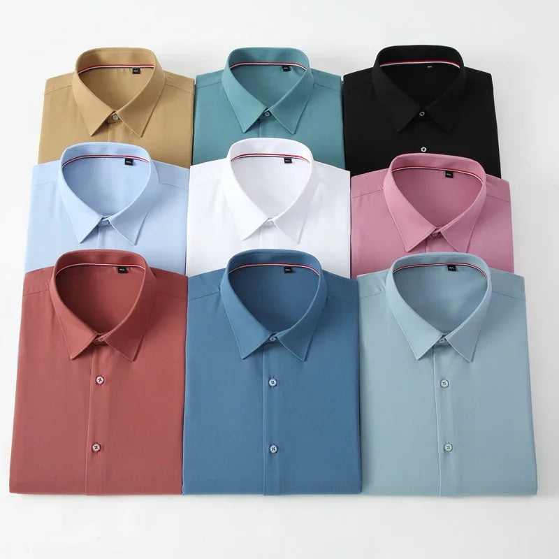 2023 Bamboo Fiber Long Sleeve Men Regular Fit  Microfiber Material Non-iron Professional Casual Dress Shirts Pure Colors - Fashionner