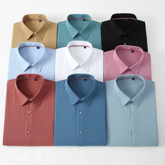 2023 Bamboo Fiber Long Sleeve Men Regular Fit  Microfiber Material Non-iron Professional Casual Dress Shirts Pure Colors - Fashionner