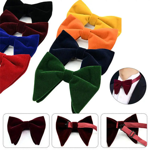 pre-wedding Mens Pre-tied Velvet Bowtie Wedding Party Tuxedo Adjustable Necktie Big Bow Tie Formal 10 Colors - Fashionner