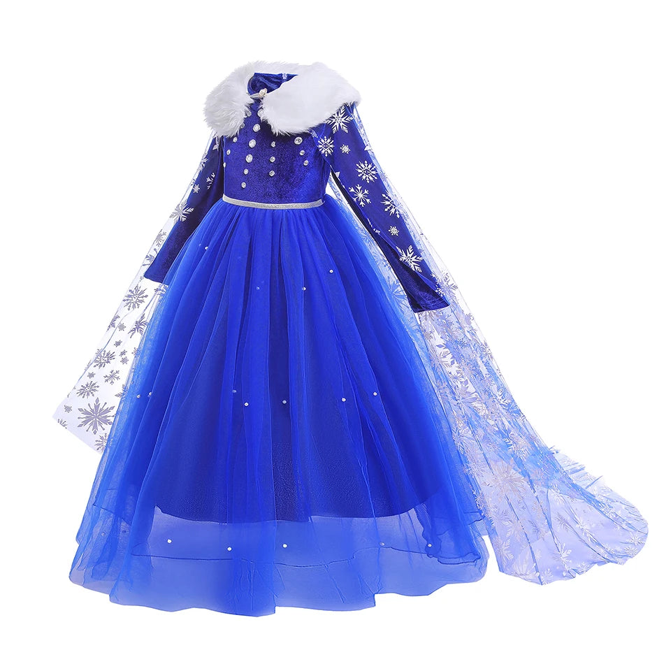 Girls Frozen Elsa Princess Dress Girls Party Vestidos Helloween Cosplay Clothing Snow Queen Print Birthday Dress Kids Costume