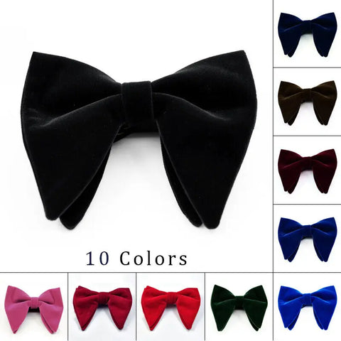 pre-wedding Mens Pre-tied Velvet Bowtie Wedding Party Tuxedo Adjustable Necktie Big Bow Tie Formal 10 Colors - Fashionner