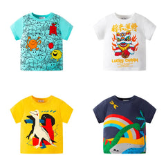 Boys Summer Short Sleeve T-shirts Cartoon Dinosaur Lion Children Toddler Stitch Pure Cotton Casual Breathable Soft Clothe