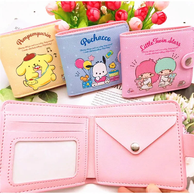 Sanrio Hello Kitty Pocketbook My Melody KT Cat Cinnamon Roll Pringle Kuromi PU Leather Wallet Cute Folding Card Bag Female Wallet - Fashionner