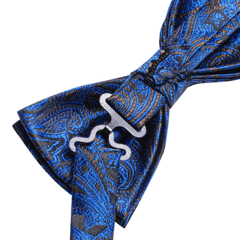 pre-wedding Hi-Tie Sky Navy Royal Blue Silk Mens Bow Tie Hanky Cufflinks Set Pre-tied Butterfly Knot Adjustable Bowtie Male Wedding Business - Fashionner