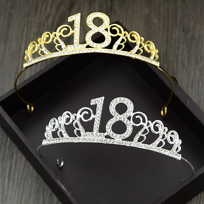 Party 1 Pcs 18th  Birthday Princess Crown Headband Crystal Wedding Crown Hairband Women Headwear Hair Decor - Fashionner