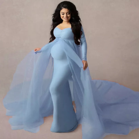 Buy Long Sleeve Maternity Dress For Women Photo Shoot Clothes Elegant Lace Pregnant Evening Maxi Dress Costume Photography Prop online at Fashionner.