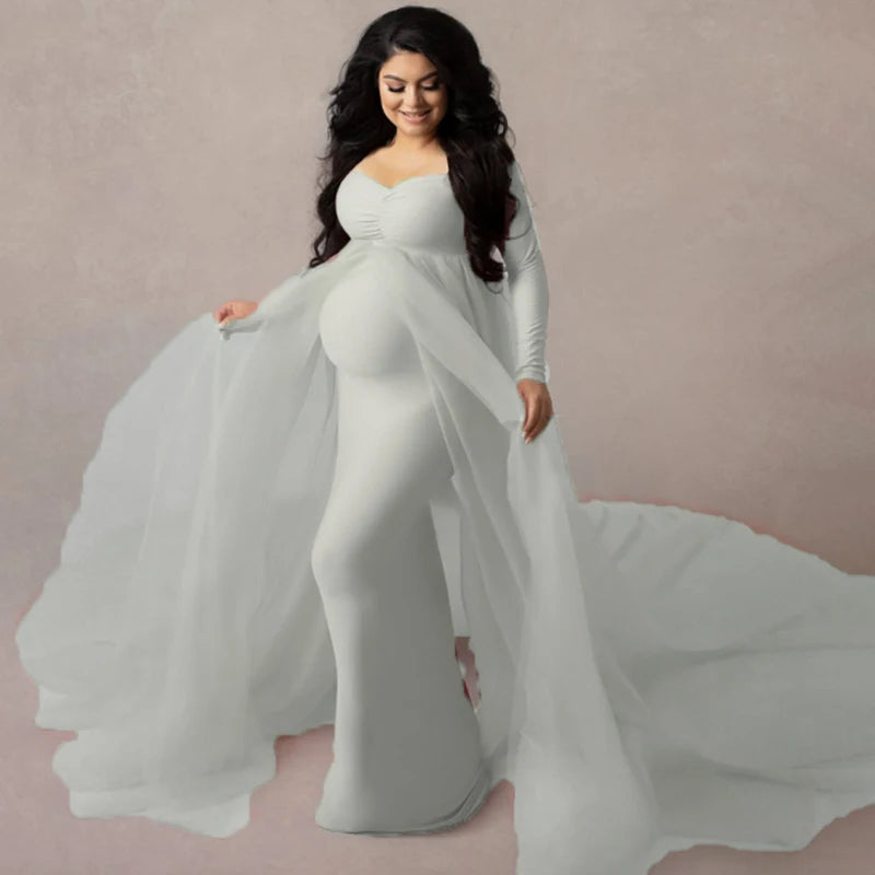 2023 Long Sleeve Maternity Dress For Women Photo Shoot Clothes Elegant Lace Pregnant Evening Maxi Dress Costume Photography Prop - Fashionner