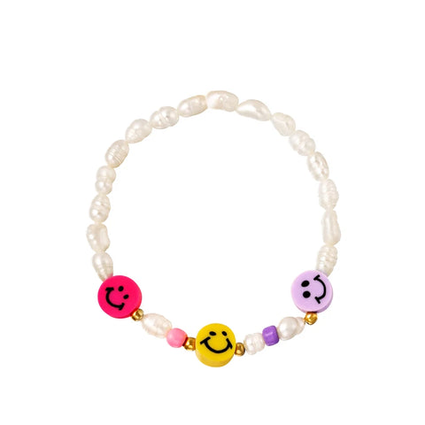 Buy Rainbow Bead Jewellery Colorful Bohemian Beach Smile Face Baroque Pearl Bracelet Girls Jewelry online at Fashionner.