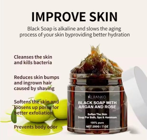 Moroccan Beldi Soap – Natural Organic Black Soap for Exfoliating, Detoxifying, and Hydrating Skin – Ideal for Body Scrub, Spa & Hammam Rituals, Removes Dead Skin Cells 200 grams