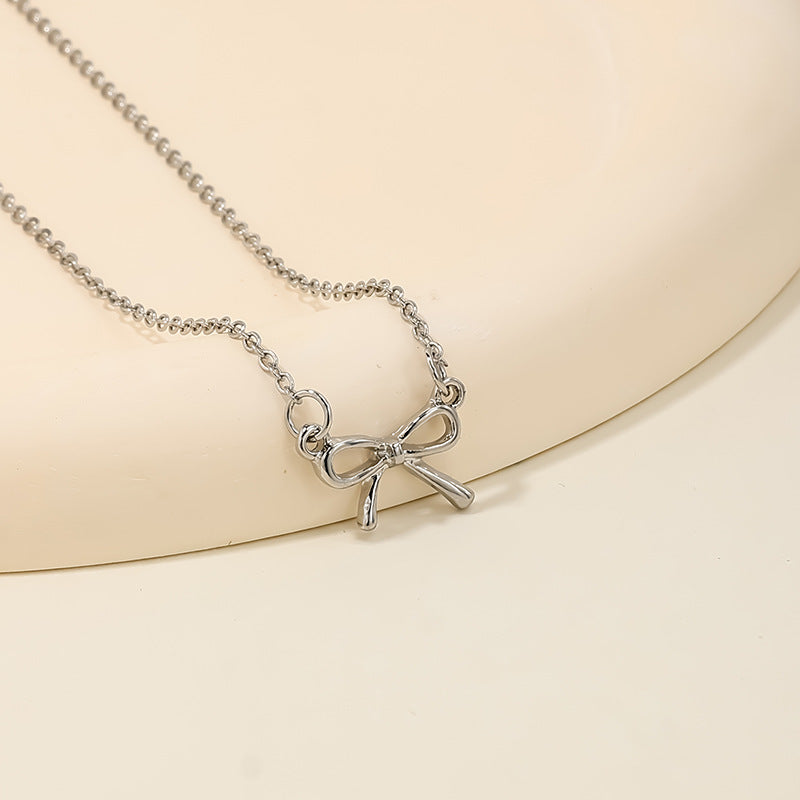 Sweet Light Luxury Metal Diamond Bow Necklace For Women - Fashionner