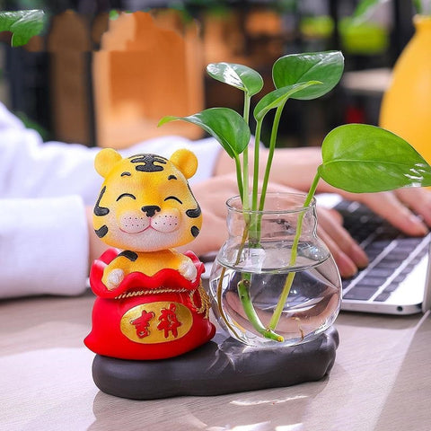Ornement souvenir Tigre de l'Année du Tigre Vase hydroponique de bureau en verre
