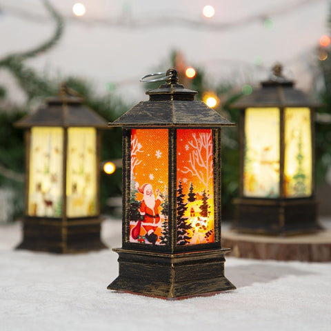 Lampe à Huile Portable de Noël Père Noël Lumières LED de Nuit Alimentées par Piles Lanternes Suspendues Intérieures Extérieures Décoration de Fête Festive