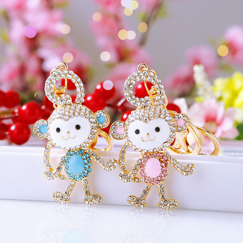 Porte-clés de voiture singe couple diamant