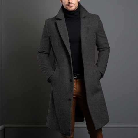 Buy Men'S Mid-Length Trench Coat Fall Winter Slim Pockets Single-Breasted Collar Jacket Casual Business Comfortable Overcoat Clothing online at Fashionner.