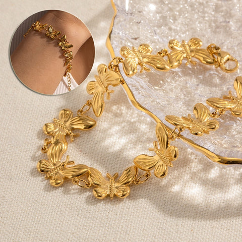 Bracelet papillon en acier inoxydable, élégant et assorti, de style européen et américain, pour femmes, bijoux de luxe délicats