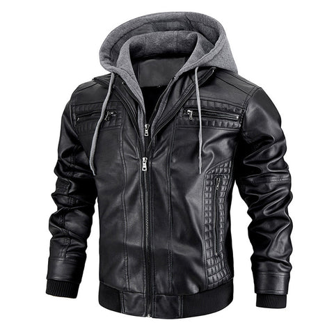 Veste à Capuche avec Poches Zippées Manteau en Cuir PU Tendance et Chaud pour Hommes