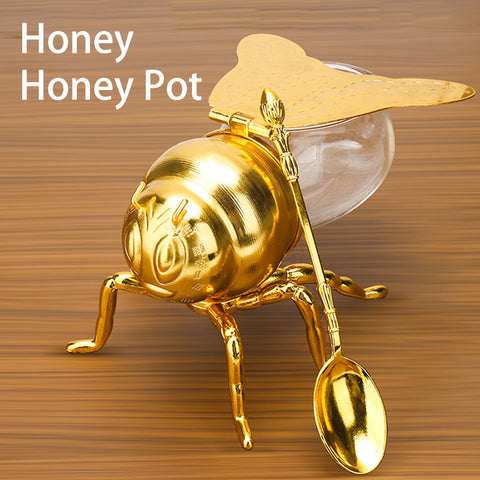Pot à sucre en forme d'abeille de style classique, pot d'assaisonnement avec cuillère, artisanat en métal, gadgets de cuisine