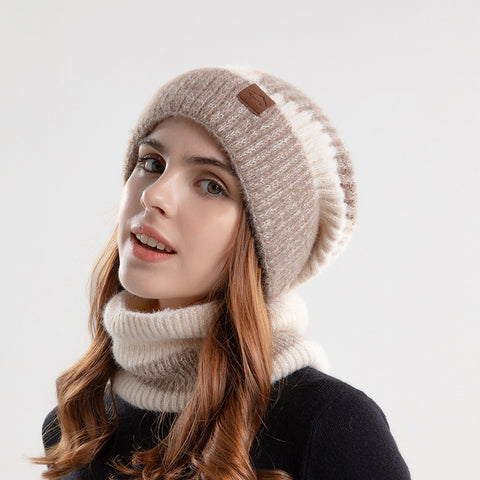 Ensemble de 2 pièces bonnet tricoté avec écharpe, bonnet d'hiver bicolore et écharpe en laine épaisse et chaude avec cache-oreilles