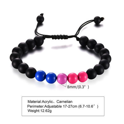 Bracelet Perles Agate Noire Acrylique Amitié Hommes Et Femmes