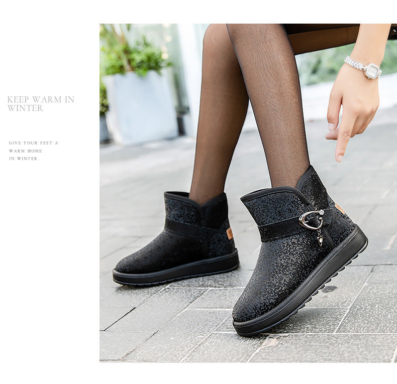 Snow Boots Women Winter Fleece-lined Thicken One Pedal Cotton Shoes Women Ankle Boots - Fashionner