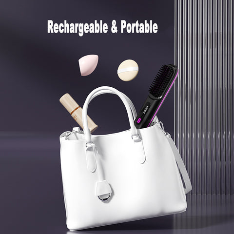 Peigne Lisseur 2 En 1 Sans Fil Brosse Lissante Chauffage Rapide Portable Bigoudi Chaud Chargement USB