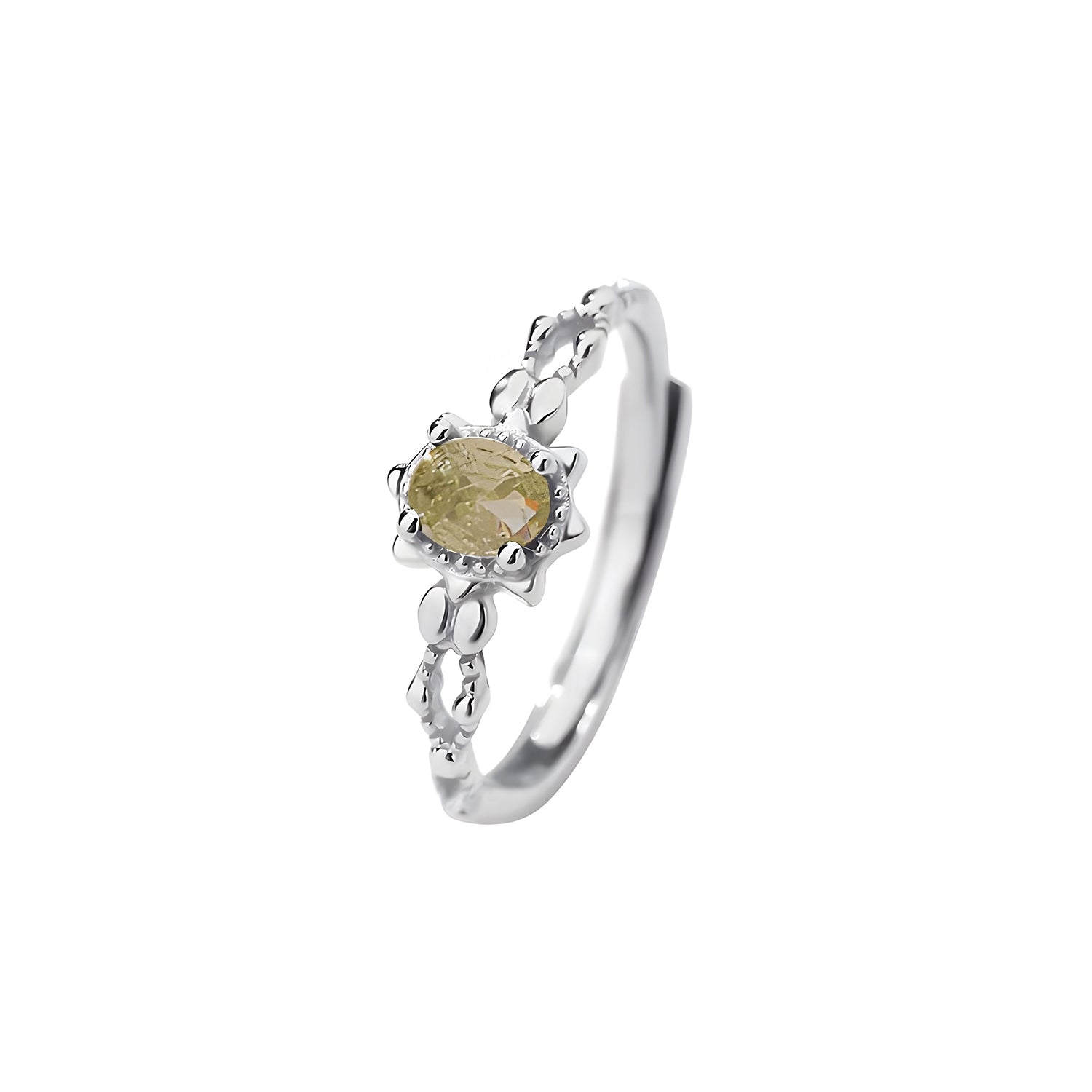 Buy 1 Piece 999 Sterling Silver Oval Yellow Gemstone Sunburst Ring, Delicate Beaded Band Style, For Daily Wear & Gifting online at Fashionner.