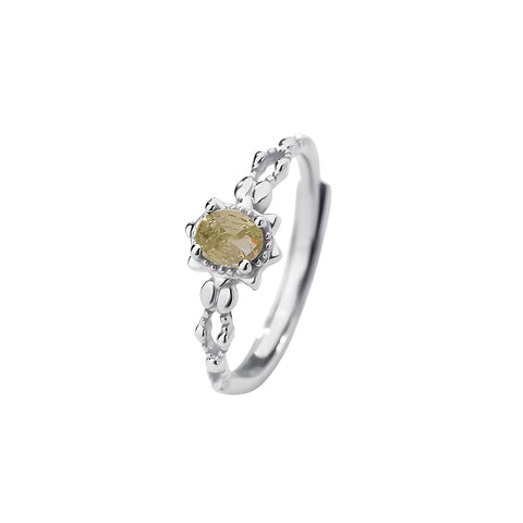 Buy 1 Piece 999 Sterling Silver Oval Yellow Gemstone Sunburst Ring, Delicate Beaded Band Style, For Daily Wear & Gifting online at Fashionner.