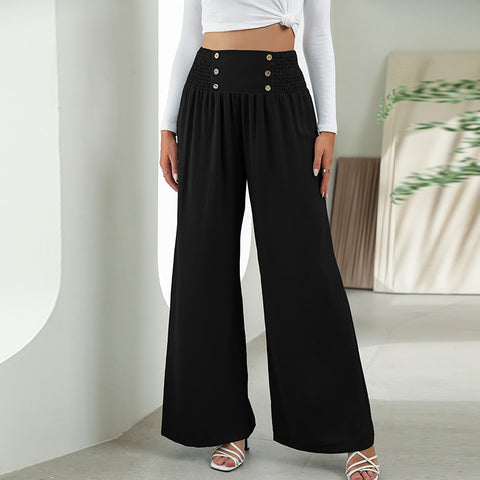 Fashion Straight Wide Leg Pants Elastic High Waist Casual Trousers For Women - Fashionner