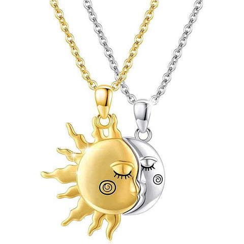 Collier magnétique soleil et étoile en or 18 carats, pendentif de couple tendance, cadeau de Saint-Valentin