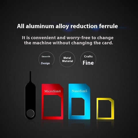 Kit de Conversion Carte SIM Standard vers Micro SIM en Alliage d'Aluminium - Manchon de Support Métallique - Cinq Pièces