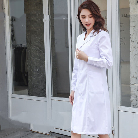 Blouse de laboratoire à manches longues pour femme médecin, robe d'infirmière à manches courtes
