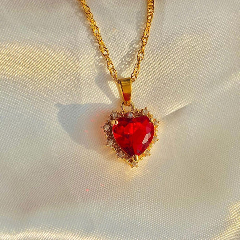 Colorful Rhinestones Heart-shped Necklace Love Gold Clavicle Chain Ins Personalized Jewelry For Women Valentine's Day - Fashionner