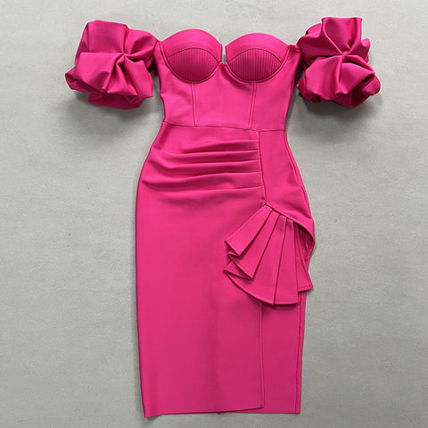 Women's Solid Color Lantern Sleeve Bandage Dress - Fashionner