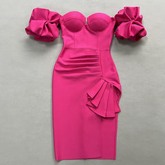 Women's Solid Color Lantern Sleeve Bandage Dress - Fashionner