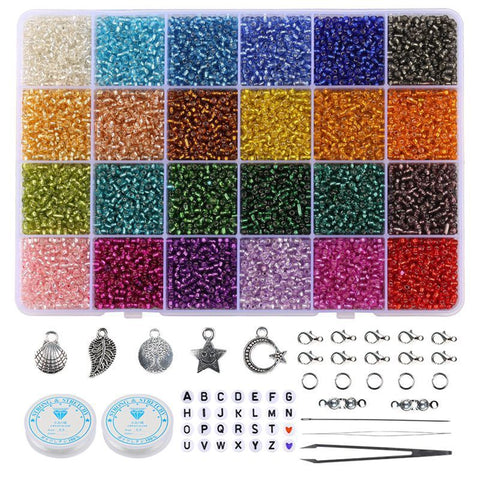 Perles en vrac de couleur de verre ménager, ensemble de 24 couleurs