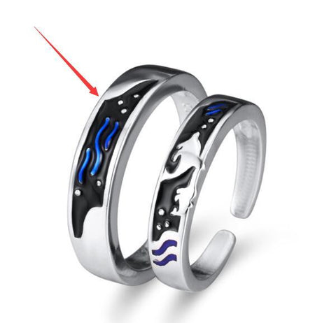 Bagues Époxy Couple Homme Femme Baleine et Mer Bagues Simples