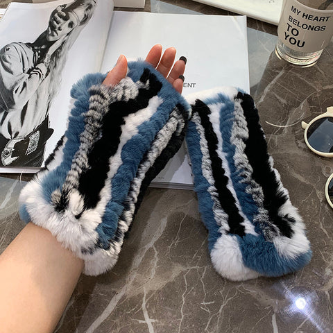 Gants doux, chauds et épais en fourrure de lapin Rex