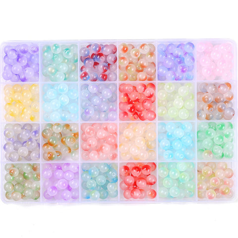 Perles rondes doubles en cristal de verre, kit de matériaux pour bracelet DIY fait à la main, boîte d'accessoires, matériaux pour enfiler les perles