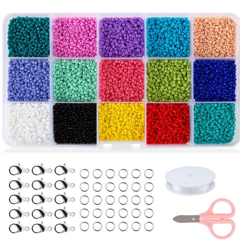 Perles de rocaille en verre, boîte de 24 compartiments, style bohème
