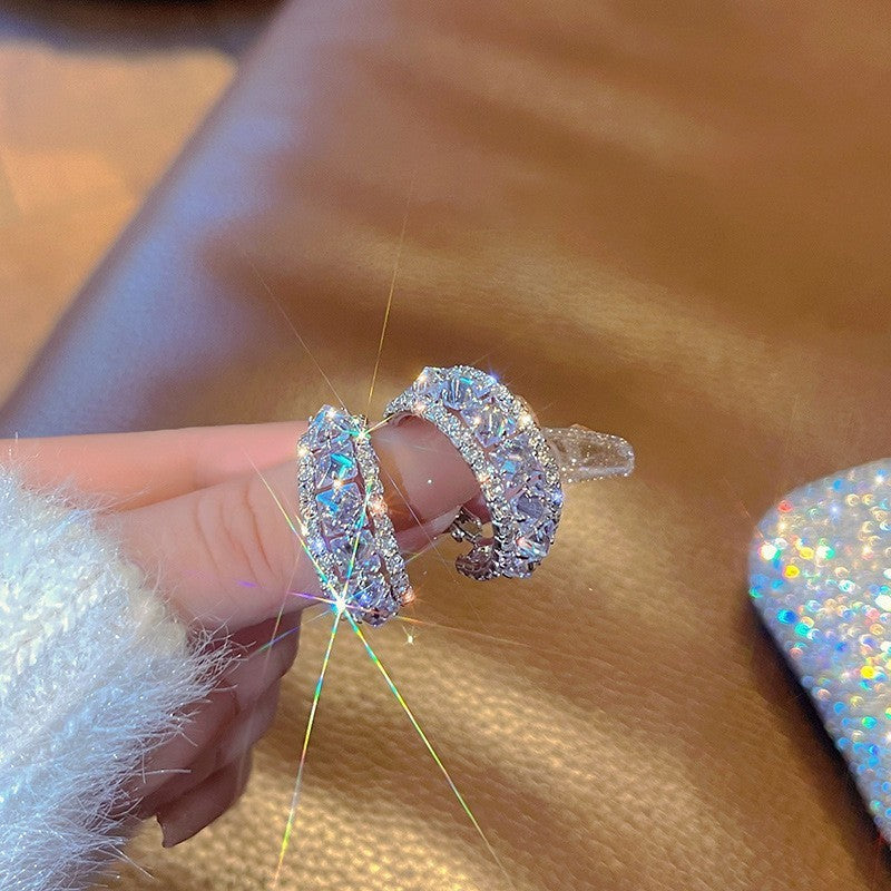 Buy Silver Post Cz Diamond Floral Geometric Earrings Women Niche Fashion Versatile Premium Jewelry online at Fashionner.