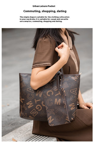 Sac bandoulière imprimé tendance mode Rétro grande capacité deux pièces pour femmes
