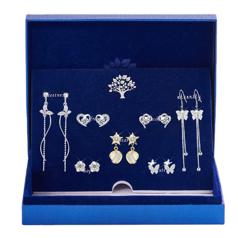 Buy S925 Sterling Silver Suit Female Combination Exquisite Fashion Long Bow Earrings online at Fashionner.