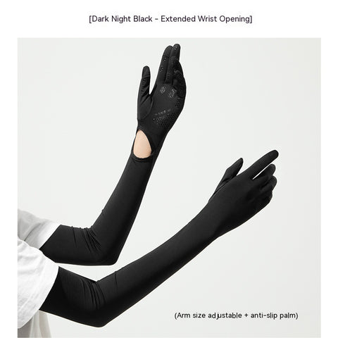 Gants manches longues femme en nylon et soie glacée de protection solaire UV - Manches longues de protection solaire d'été