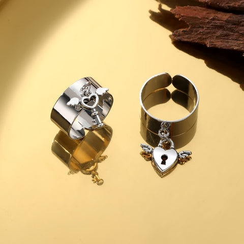 Bague Ajustable Verrou et Clé pour Couples