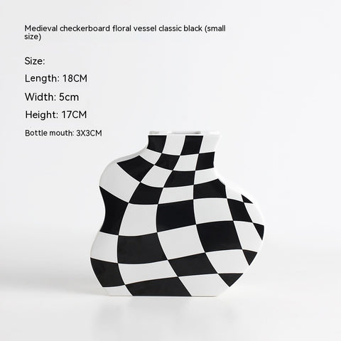 Vase en céramique à motif échiquier Simple Ins, idéal pour le salon, la chambre à coucher, vase à fleurs hydroponique, ornements de décoration intérieure