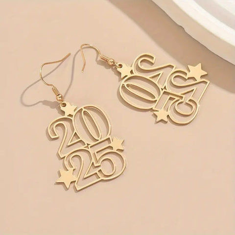 Nouvelles boucles d'oreilles pendantes créatives chiffre d'or 2025 pour femmes, bijoux de mode, boucles d'oreilles de Nouvel An pour soirée