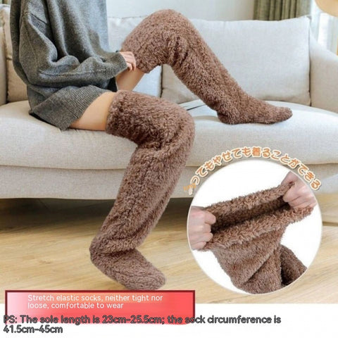 Buy Over Knee High Fuzzy Long Socks Winter Warm Cold Leg Knee Joint Cold-Proof Stockings Home Floor Sleeping Socks online at Fashionner.