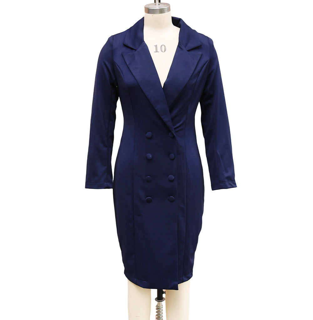 Buy Double-Breasted Blazer Dress Fashion Slim-Fitting Hip-Wrapped Lapel Long-Sleeved Dresses Office Commuting Long Jacket Outwear For Women'S Clothing online at Fashionner.