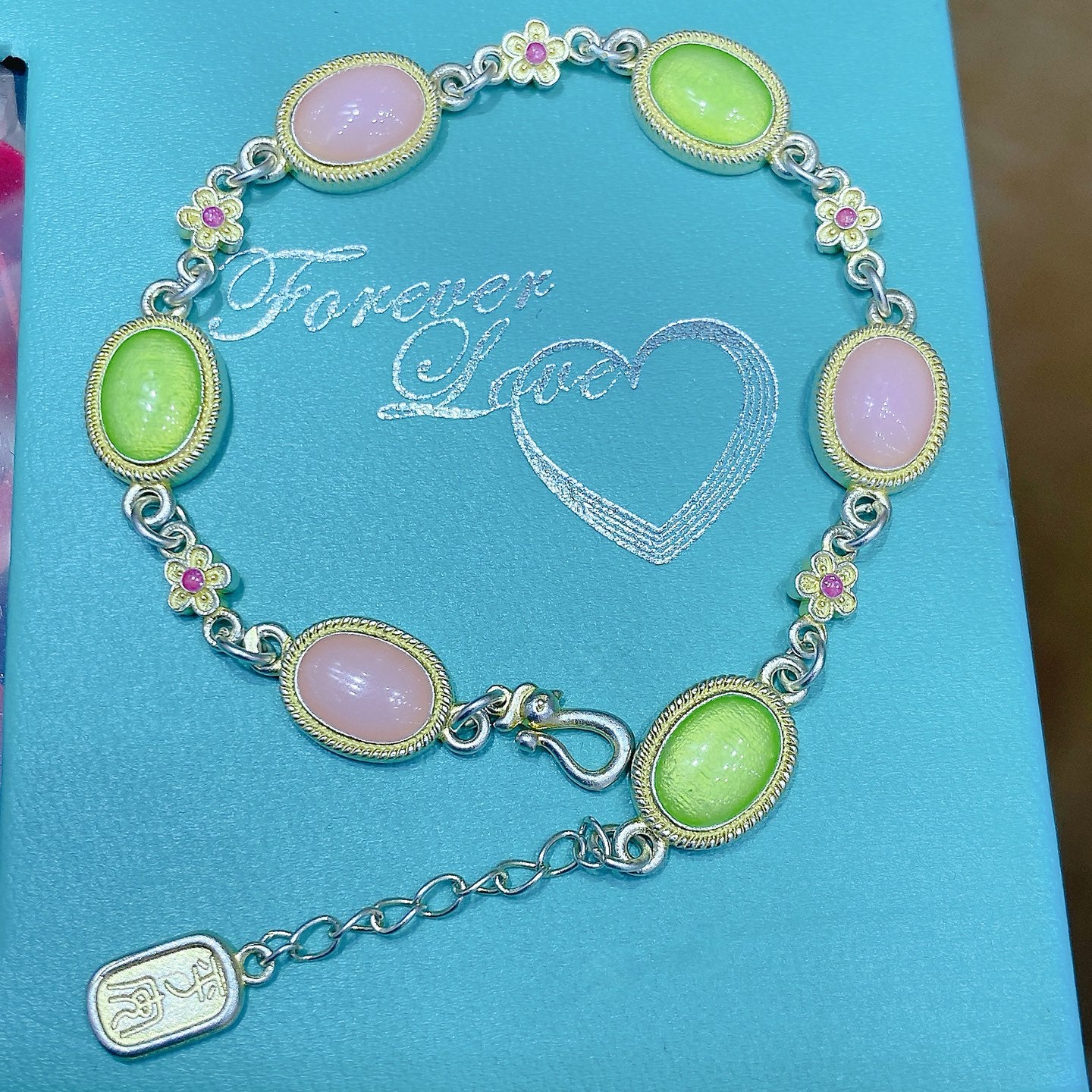Buy 1Pcs 999.9 Sterling Silver Gold-Plated Enamel Stone Bracelet, Luxury Retro Style, Ideal For Birthdays & Holiday Gifts online at Fashionner.