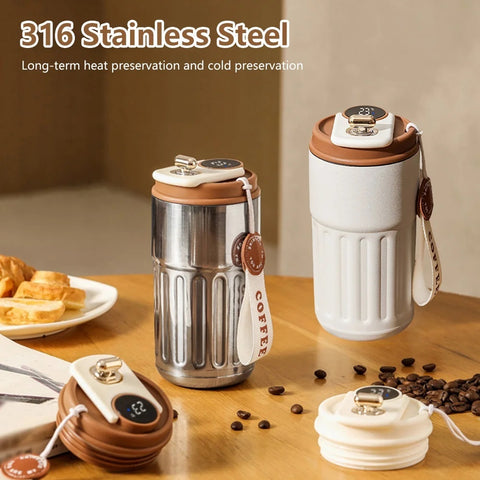 Bouteille Thermique Numérique Intelligente Tasse à Café Portable Bouteille d'Eau en Acier Inoxydable Tasse Isotherme pour Voiture Bouteilles Isothermes Gardant au Froid 450 ml